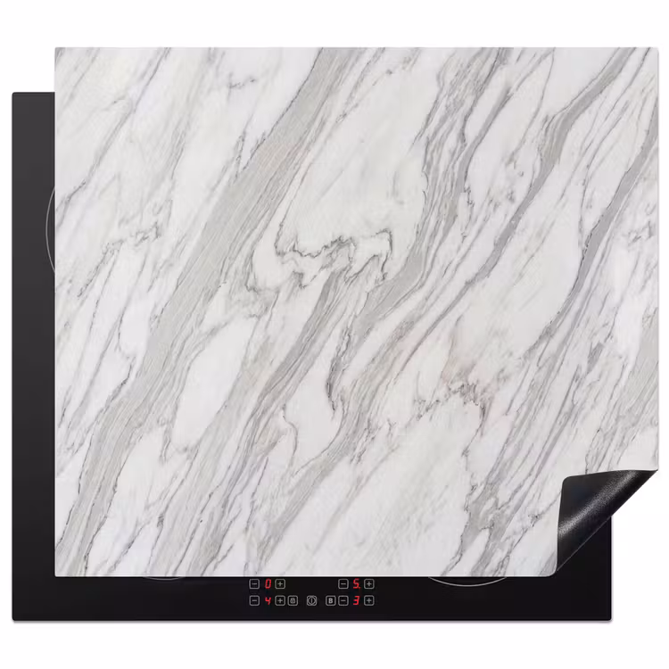 Marmer - Wit - Grijs - Structuur - Modern Inductie beschermer vinyl 3mm middel -3d