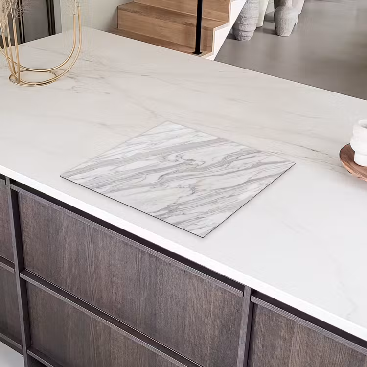 Marmer - Wit - Grijs - Structuur - Modern Inductie beschermer vinyl 3mm middel -sfeer8