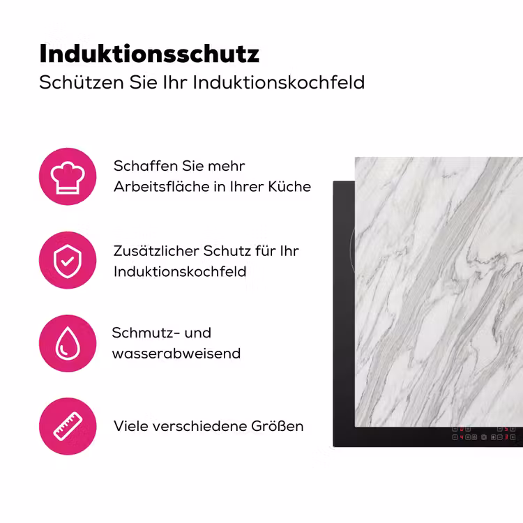 Marmer - Wit - Grijs - Structuur - Modern Inductie beschermer vinyl 3mm middel -zzzzzzz-lf-ups
