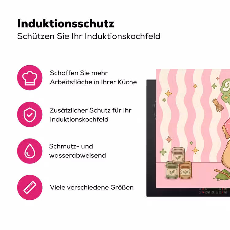 Matcha - Hond - Roze - Groen Inductie beschermer vinyl 3mm klein -zzzzzzz-lf-ups