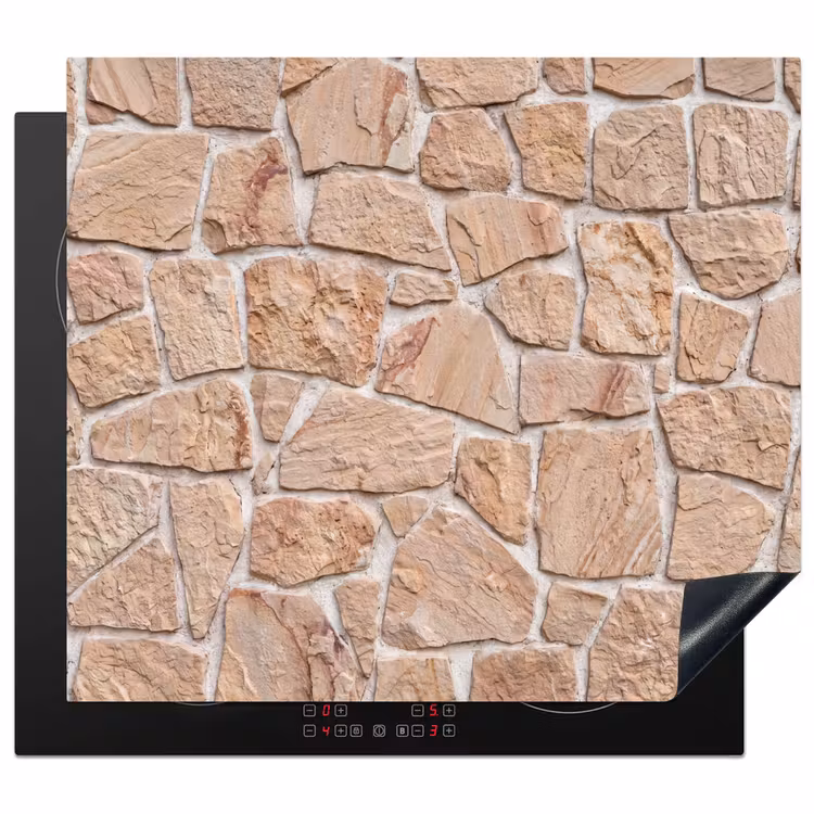 Muur - Steen - Patroon - Rustiek - Beige Inductie beschermer vinyl 3mm middel -3d