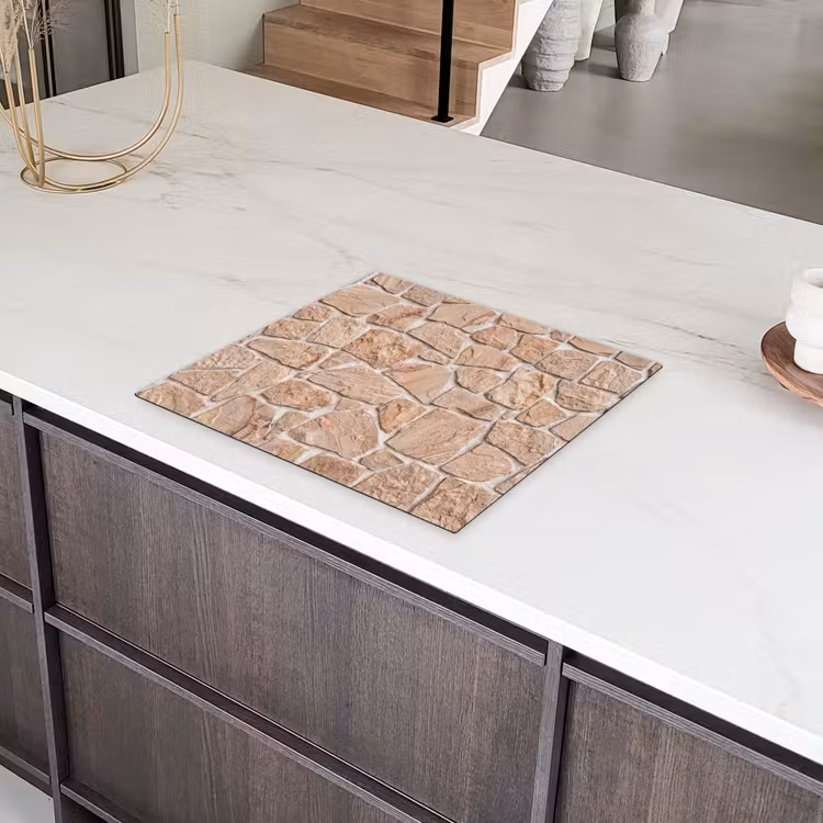 Muur - Steen - Patroon - Rustiek - Beige Inductie beschermer vinyl 3mm middel -sfeer8