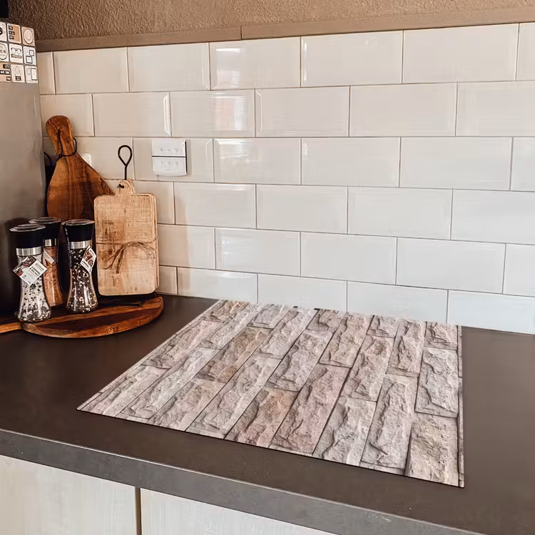 Muur - Steen - Ruw - Beige - Textuur Inductie beschermer vinyl 3mm middel -sfeer3