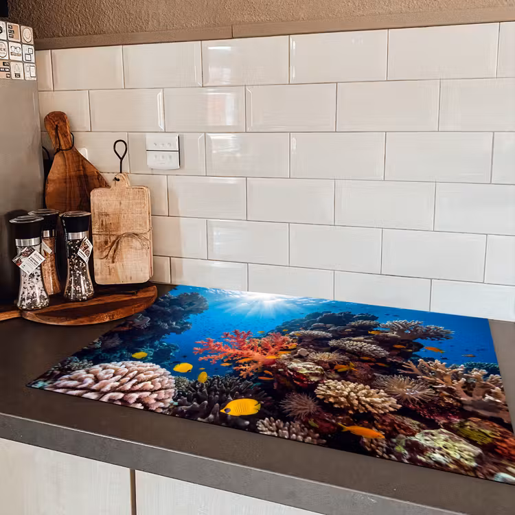 Zee - Koraalrif - Natuur - Levendig - Blauw Inductie beschermer vinyl 3mm klein -sfeer3