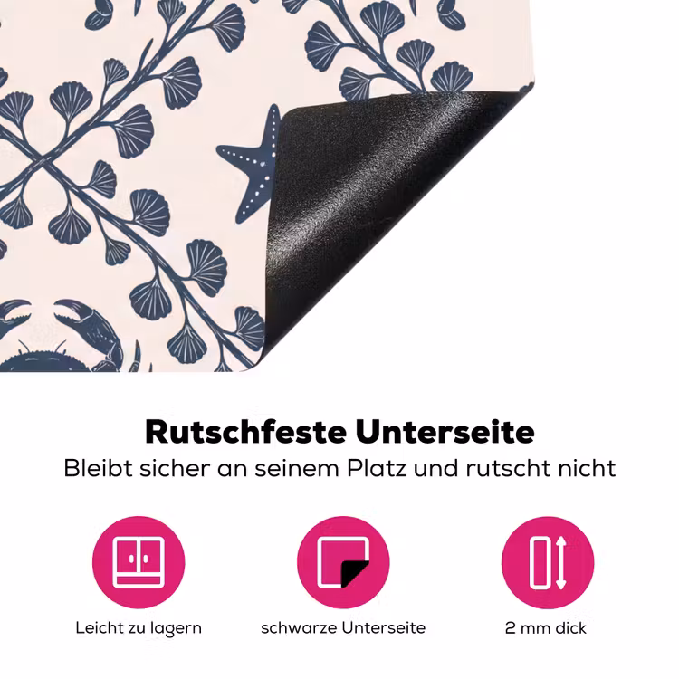 Zee - Krab - Zeester - Patroon - Blauw Inductie beschermer vinyl 3mm middel -zzzzzzz-lf-onderkant