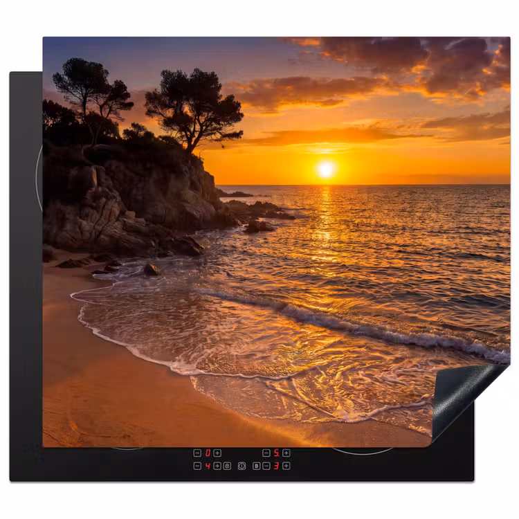 Zee - Kust - Zonsondergang - Natuur - Oranje Inductie beschermer vinyl 3mm middel -3d