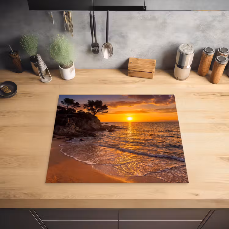 Zee - Kust - Zonsondergang - Natuur - Oranje Inductie beschermer vinyl 3mm middel -sfeer5