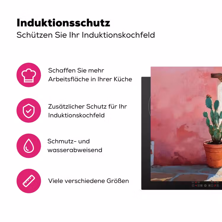 Zee - Roze - Cactus Inductie beschermer vinyl 3mm klein -zzzzzzz-lf-ups