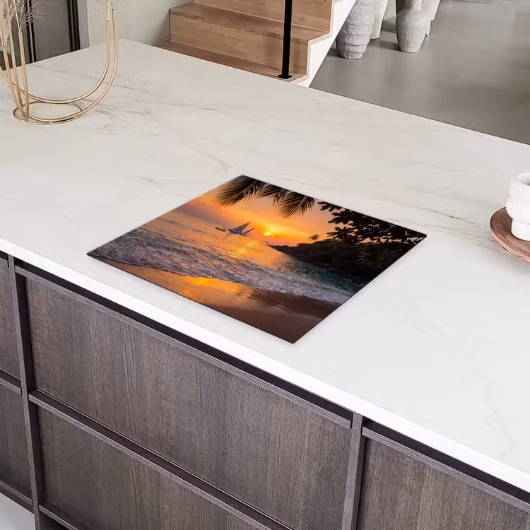 Zee - Zonsondergang - Boot - Natuur - Oranje Inductie beschermer vinyl 3mm middel -sfeer8