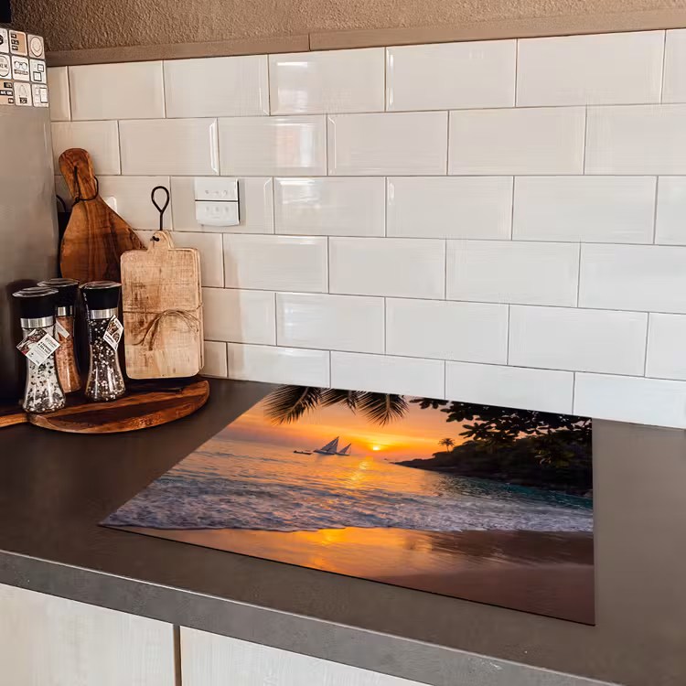 Zee - Zonsondergang - Boot - Natuur - Oranje Inductie beschermer vinyl 3mm middel -sfeer3
