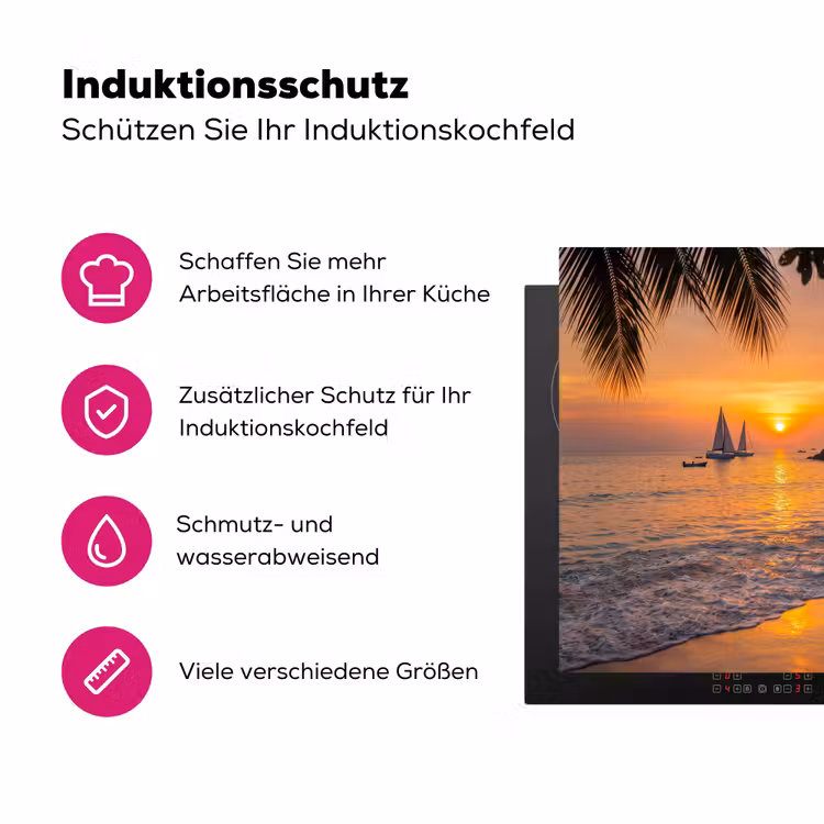 Zee - Zonsondergang - Boot - Natuur - Oranje Inductie beschermer vinyl 3mm middel -zzzzzzz-lf-ups