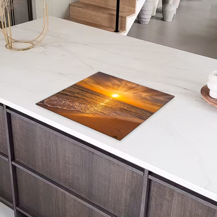 Zee - Zonsondergang - Golven - Kust - Oranje Inductie beschermer vinyl 3mm middel -sfeer8