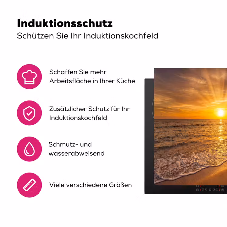 Zee - Zonsondergang - Golven - Kust - Oranje Inductie beschermer vinyl 3mm middel -zzzzzzz-lf-ups