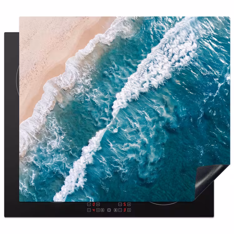 Zee - Strand - Golven - Natuur - Blauw Inductie beschermer vinyl 3mm middel -3d
