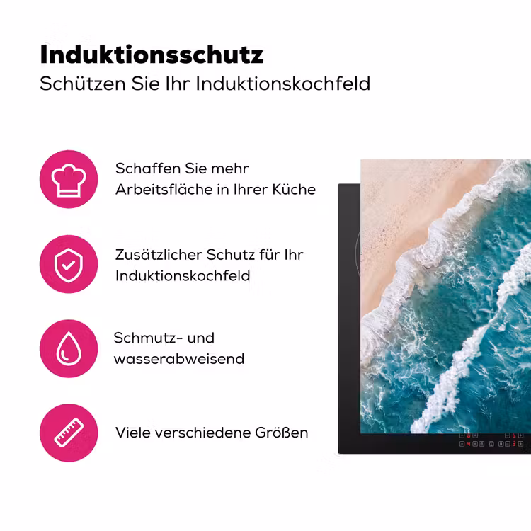 Zee - Strand - Golven - Natuur - Blauw Inductie beschermer vinyl 3mm middel -zzzzzzz-lf-ups