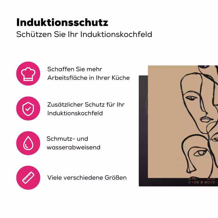 Gezichtenzee - Lijntekening - Abstract Inductie beschermer vinyl 3mm klein -zzzzzzz-lf-ups