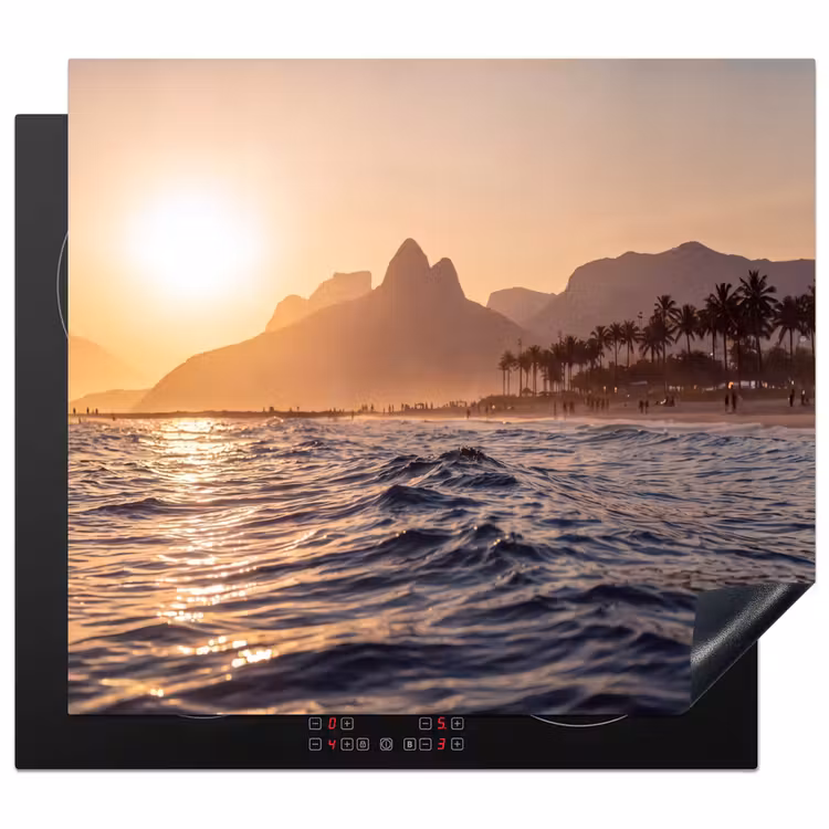 Zee - Golven - Zonsondergang - Kust - Goud Inductie beschermer vinyl 3mm middel -3d