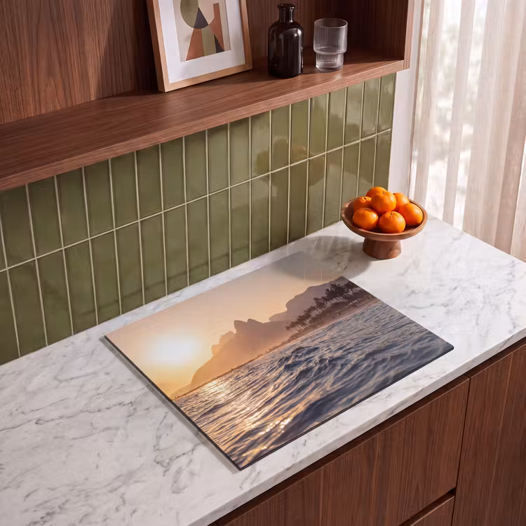 Zee - Golven - Zonsondergang - Kust - Goud Inductie beschermer vinyl 3mm middel -sfeer8