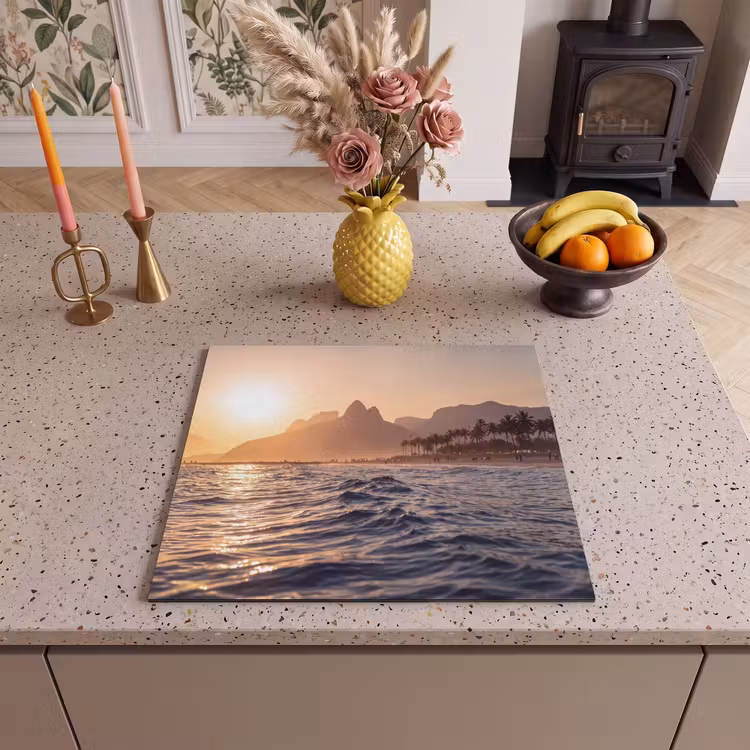 Zee - Golven - Zonsondergang - Kust - Goud Inductie beschermer vinyl 3mm middel -sfeer3