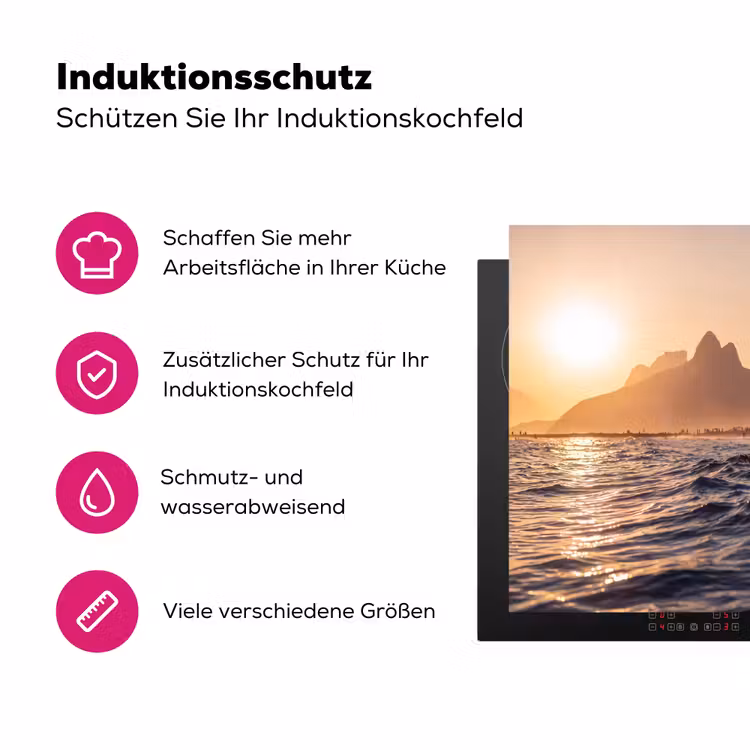Zee - Golven - Zonsondergang - Kust - Goud Inductie beschermer vinyl 3mm middel -zzzzzzz-lf-ups