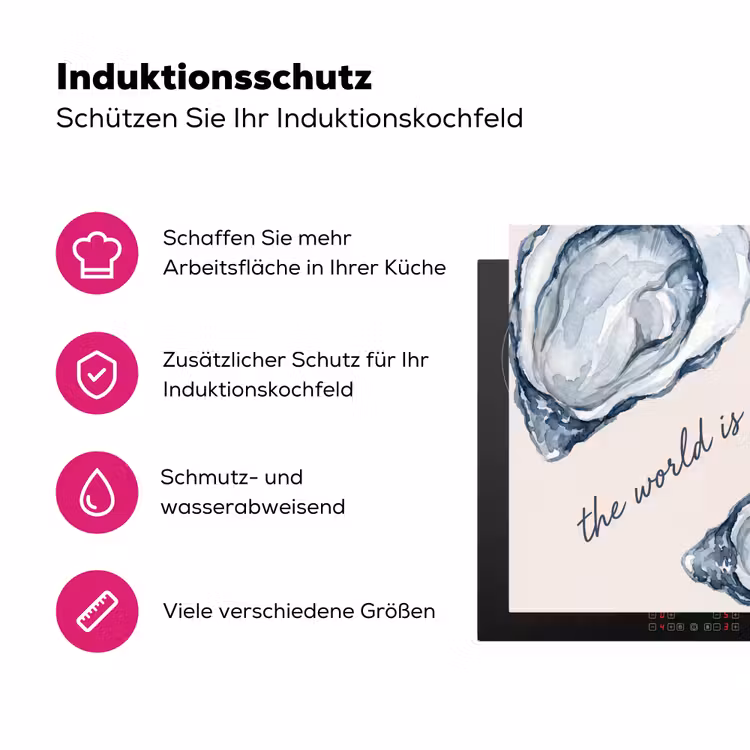 Zeeleven - Oester - Aquarel - Minimalistisch - Blauw Inductie beschermer vinyl 3mm middel -zzzzzzz-lf-ups