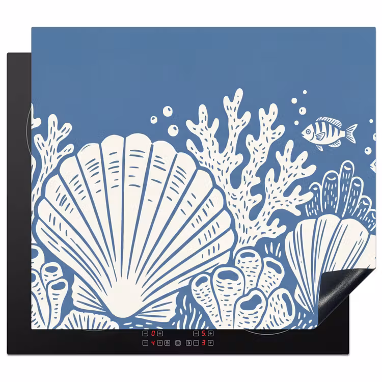 Zeeleven - Koraal - Schelp - Vis - Illustratie - Onderwater Inductie beschermer vinyl 3mm middel -3d