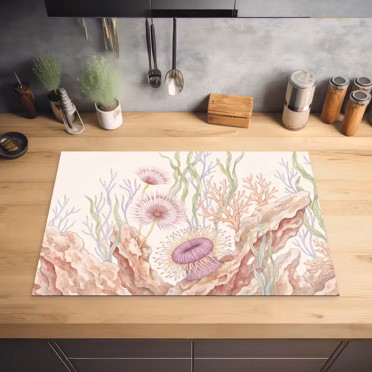 Zeeleven - Koraal - Onderwater - Illustratie - Kleurrijk Inductie beschermer vinyl 3mm klein -sfeer5