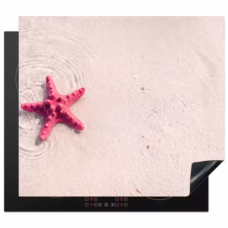 Zeeleven - Zeester - Strand - Roze - Water Inductie beschermer vinyl 3mm middel -3d