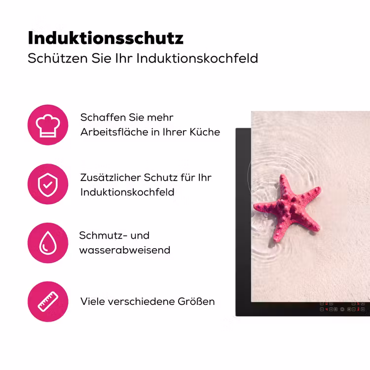 Zeeleven - Zeester - Strand - Roze - Water Inductie beschermer vinyl 3mm middel -zzzzzzz-lf-ups