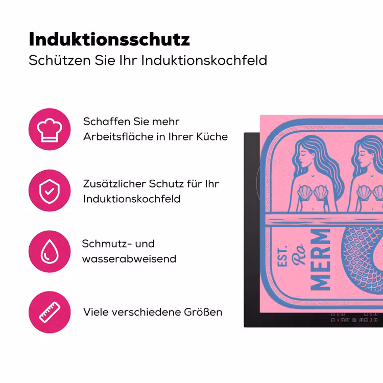 Meermin - Sardineblik - Illustratie - Roze - Retro Inductie beschermer vinyl 3mm middel -zzzzzzz-lf-ups
