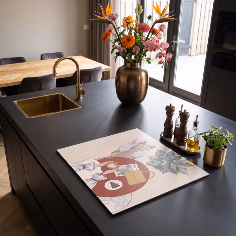 Mensen - Cafe - Koffie - Stadsleven - Modern Inductie beschermer vinyl 3mm middel -sfeer5