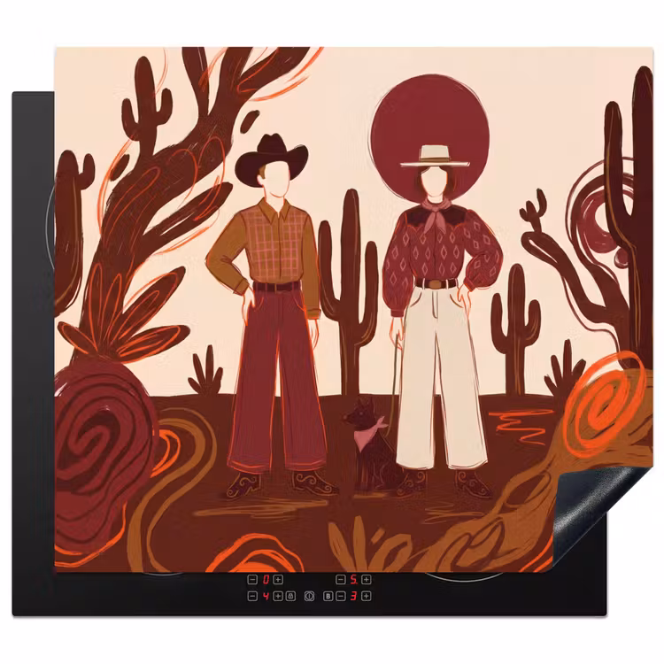 Mensen - Cowboykleding - Westerse stijl - Illustratie - Bruin Inductie beschermer vinyl 3mm middel -3d