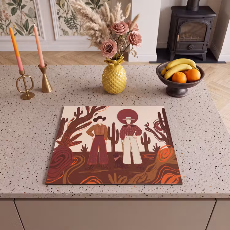 Mensen - Cowboykleding - Westerse stijl - Illustratie - Bruin Inductie beschermer vinyl 3mm middel -sfeer3