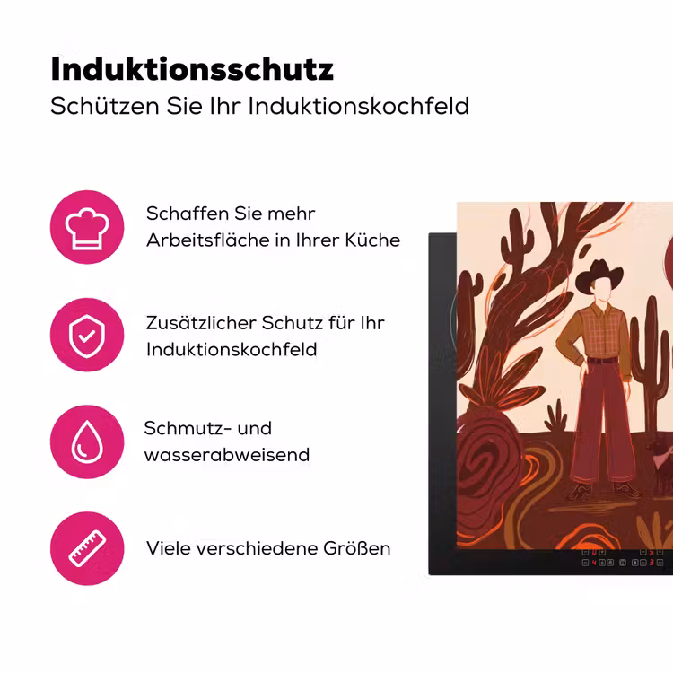 Mensen - Cowboykleding - Westerse stijl - Illustratie - Bruin Inductie beschermer vinyl 3mm middel -zzzzzzz-lf-ups