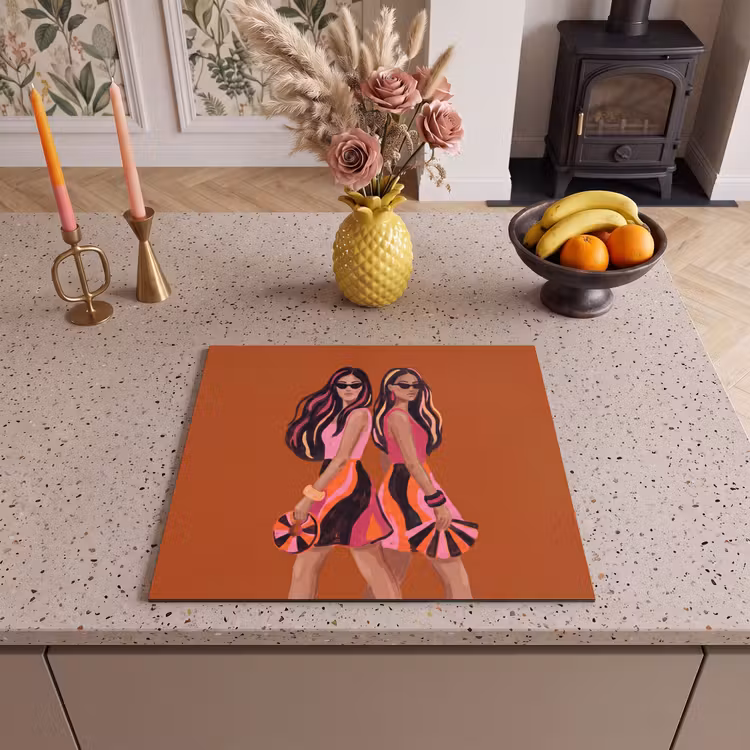Mensen - Duo - Mode - Illustratie - Kleurrijk Inductie beschermer vinyl 3mm middel -sfeer3