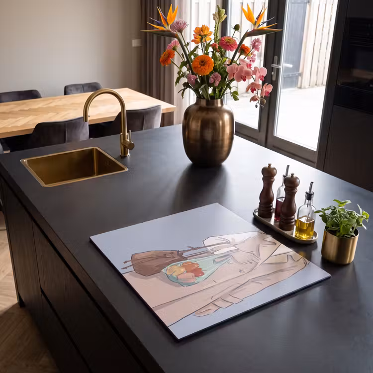 Mensen - Boodschappen - Stadsleven - Modern - Kleurrijk Inductie beschermer vinyl 3mm middel -sfeer5