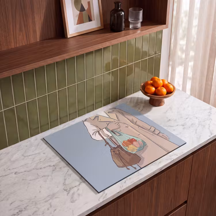 Mensen - Boodschappen - Stadsleven - Modern - Kleurrijk Inductie beschermer vinyl 3mm middel -sfeer8