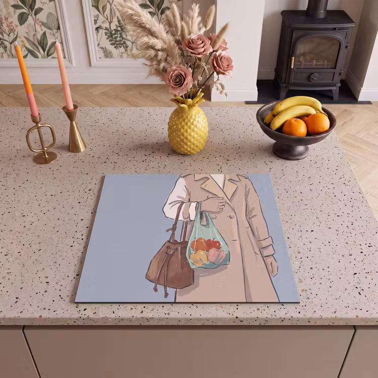 Mensen - Boodschappen - Stadsleven - Modern - Kleurrijk Inductie beschermer vinyl 3mm middel -sfeer3