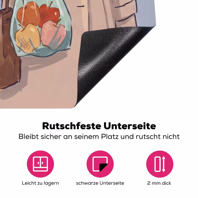 Mensen - Boodschappen - Stadsleven - Modern - Kleurrijk Inductie beschermer vinyl 3mm middel -zzzzzzz-lf-onderkant