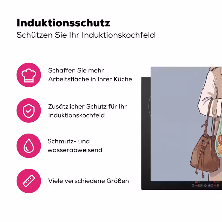 Mensen - Boodschappen - Stadsleven - Modern - Kleurrijk Inductie beschermer vinyl 3mm middel -zzzzzzz-lf-ups