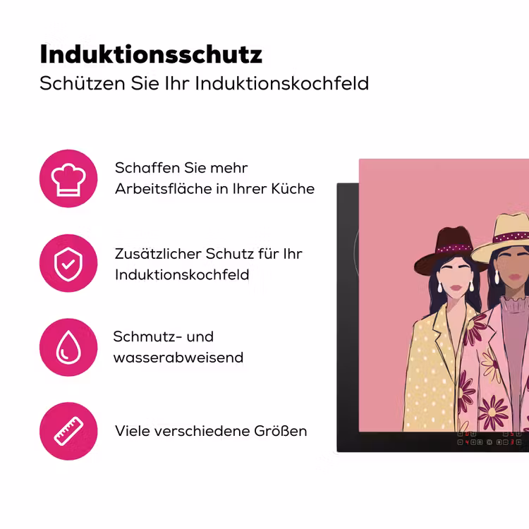 Mensen - Hoeden - Abstract - Roze - Portret Inductie beschermer vinyl 3mm middel -zzzzzzz-lf-ups