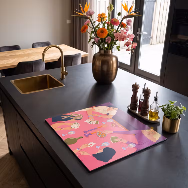 Mensen - Kaartspel - Interieur - Modern - Kleurrijk Inductie beschermer vinyl 3mm middel -sfeer5