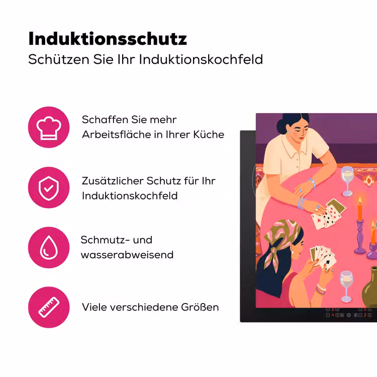 Mensen - Kaartspel - Interieur - Modern - Kleurrijk Inductie beschermer vinyl 3mm middel -zzzzzzz-lf-ups