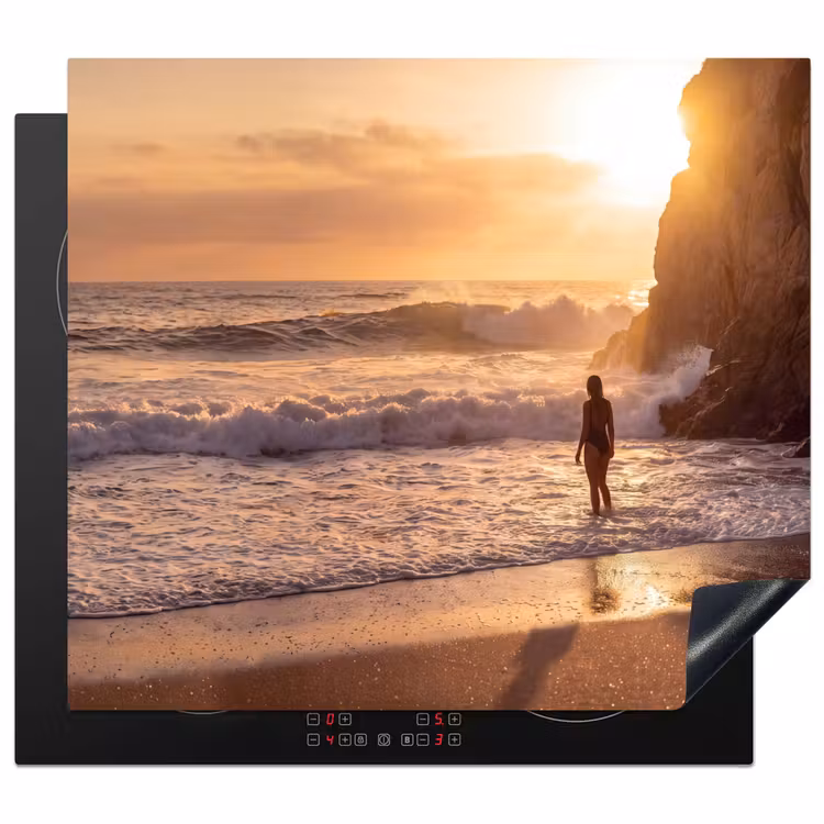 Mensen - Oceaan - Zonsondergang - Kust - Goud Inductie beschermer vinyl 3mm middel -3d