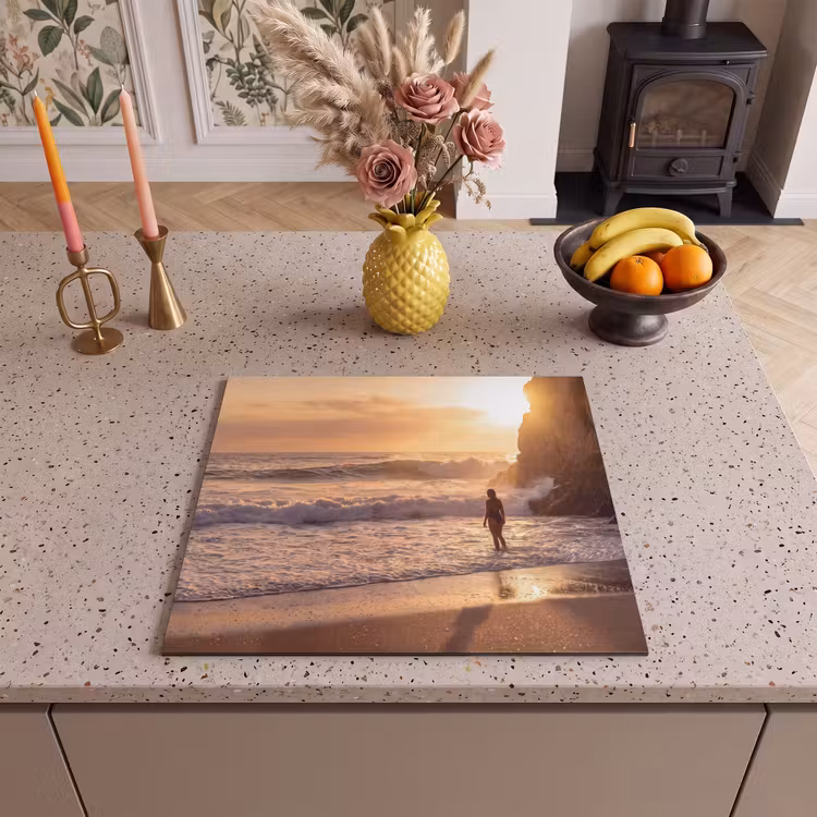 Mensen - Oceaan - Zonsondergang - Kust - Goud Inductie beschermer vinyl 3mm middel -sfeer3