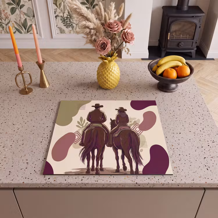 Mensen - Ruiters - Western - Illustratie - Bruin Inductie beschermer vinyl 3mm middel -sfeer3