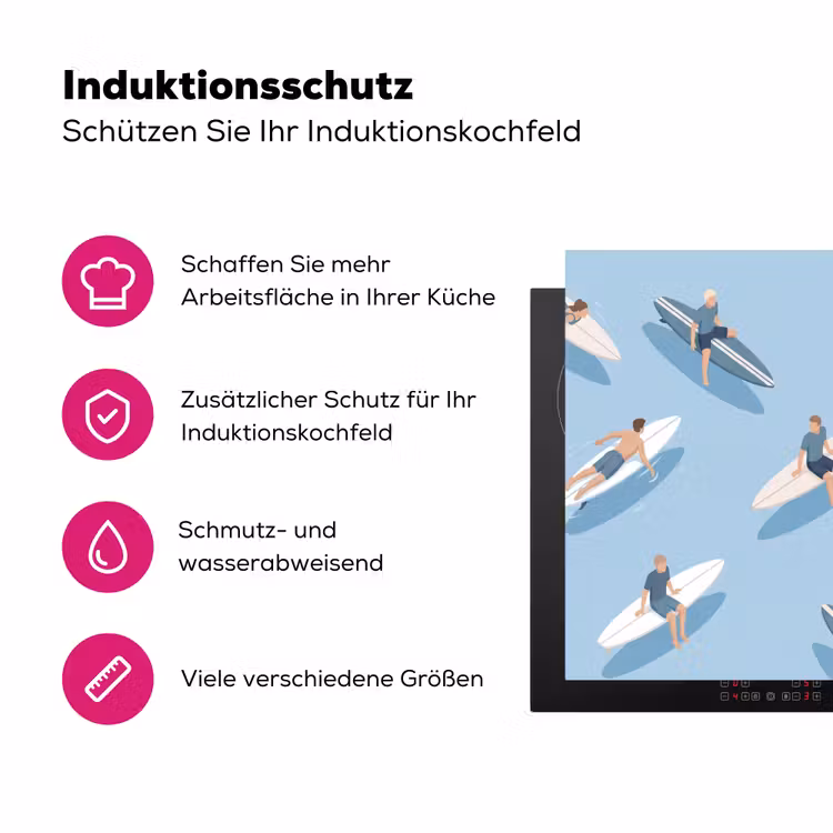 Mensen - Surfen - Water - Zomer - Illustratie Inductie beschermer vinyl 3mm middel -zzzzzzz-lf-ups