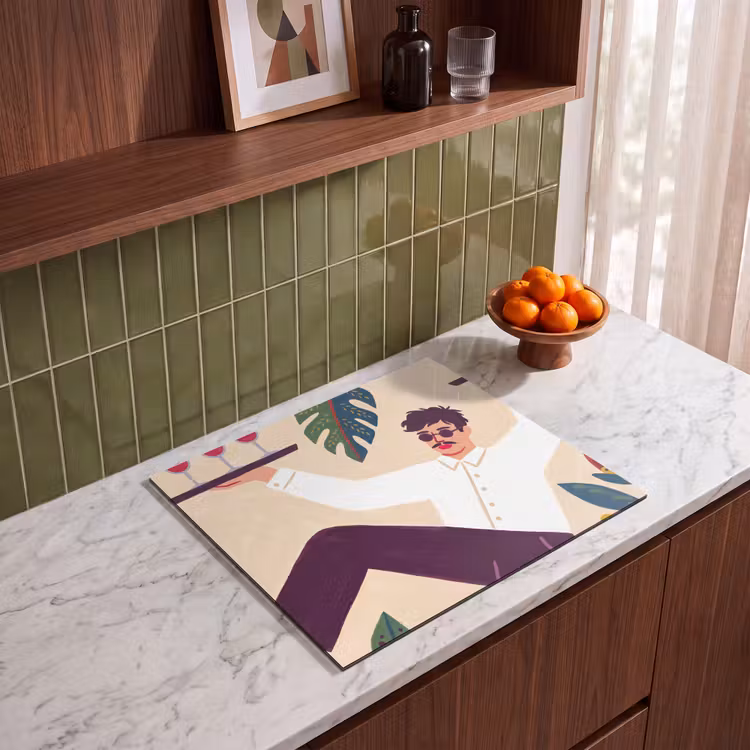 Mensen - Dienblad - Eten - Modern - Kleurrijk Inductie beschermer vinyl 3mm middel -sfeer8