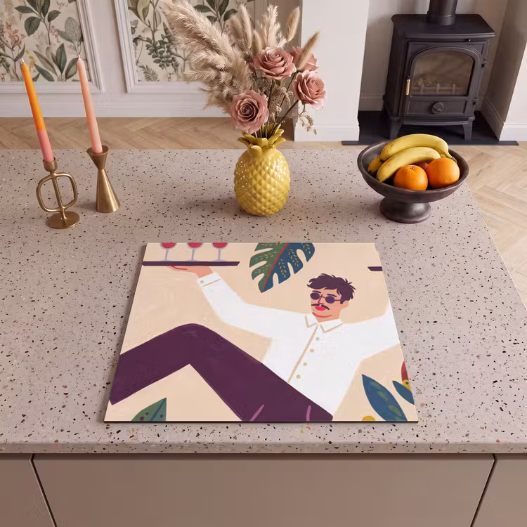 Mensen - Dienblad - Eten - Modern - Kleurrijk Inductie beschermer vinyl 3mm middel -sfeer3