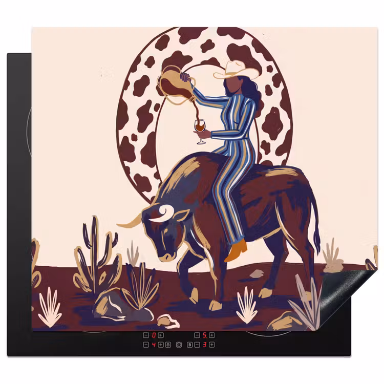 Mensen - Dieren - Cowboy - Abstract - Kleurrijk Inductie beschermer vinyl 3mm middel -3d